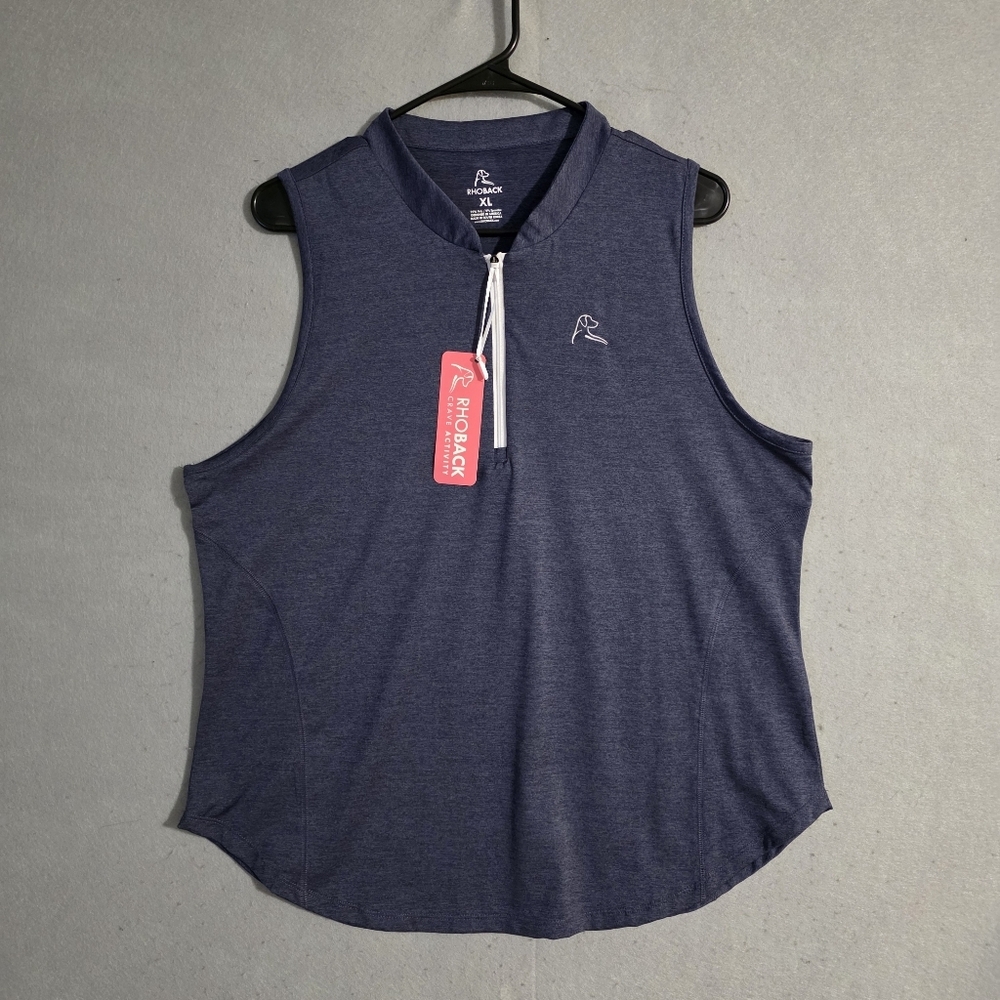 NWT Rhoback Womens Blue Heathered 1/4 Zip Performance Golf Pickleball Polo Size